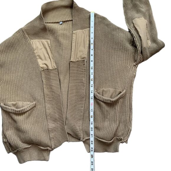 Tan Knit Open Front Long Sleeve Pocketed Slouchy Cardigan Size Medium - Picture 8 of 15